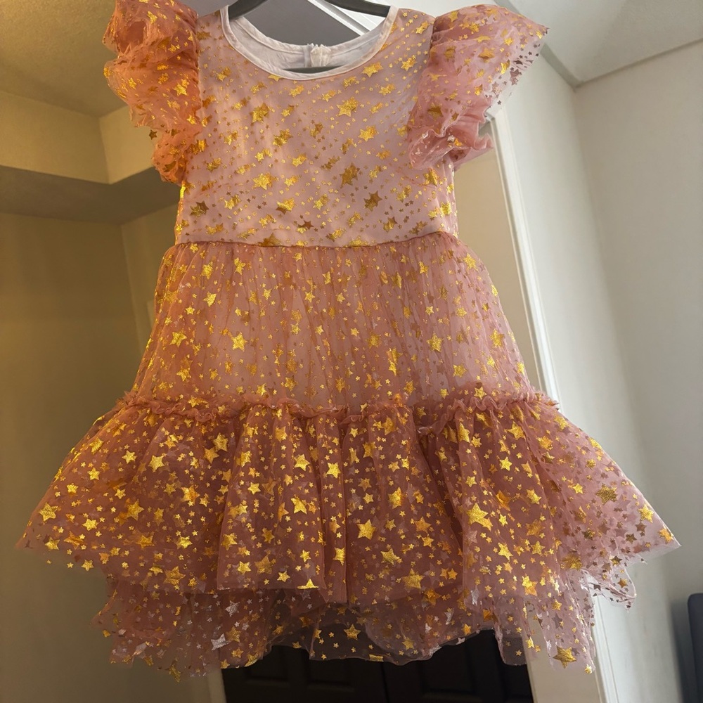 Lola + The Boys Goldie Star Tulle Dress Pink Gold Stars Size 6 - Picture 5 of 8